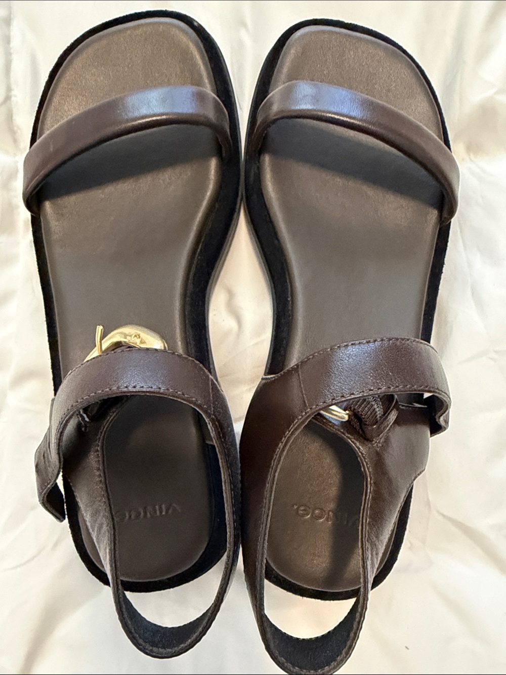 Vince Dark Brown Leather Double-Strap Slingback Sandals